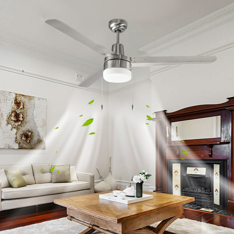 wholesale   Unique 48 Inch 3 Iron Blade Powerful Decorative Lighting Ceiling Fan Bedroom Rotating Led Ceiling Fan With Light