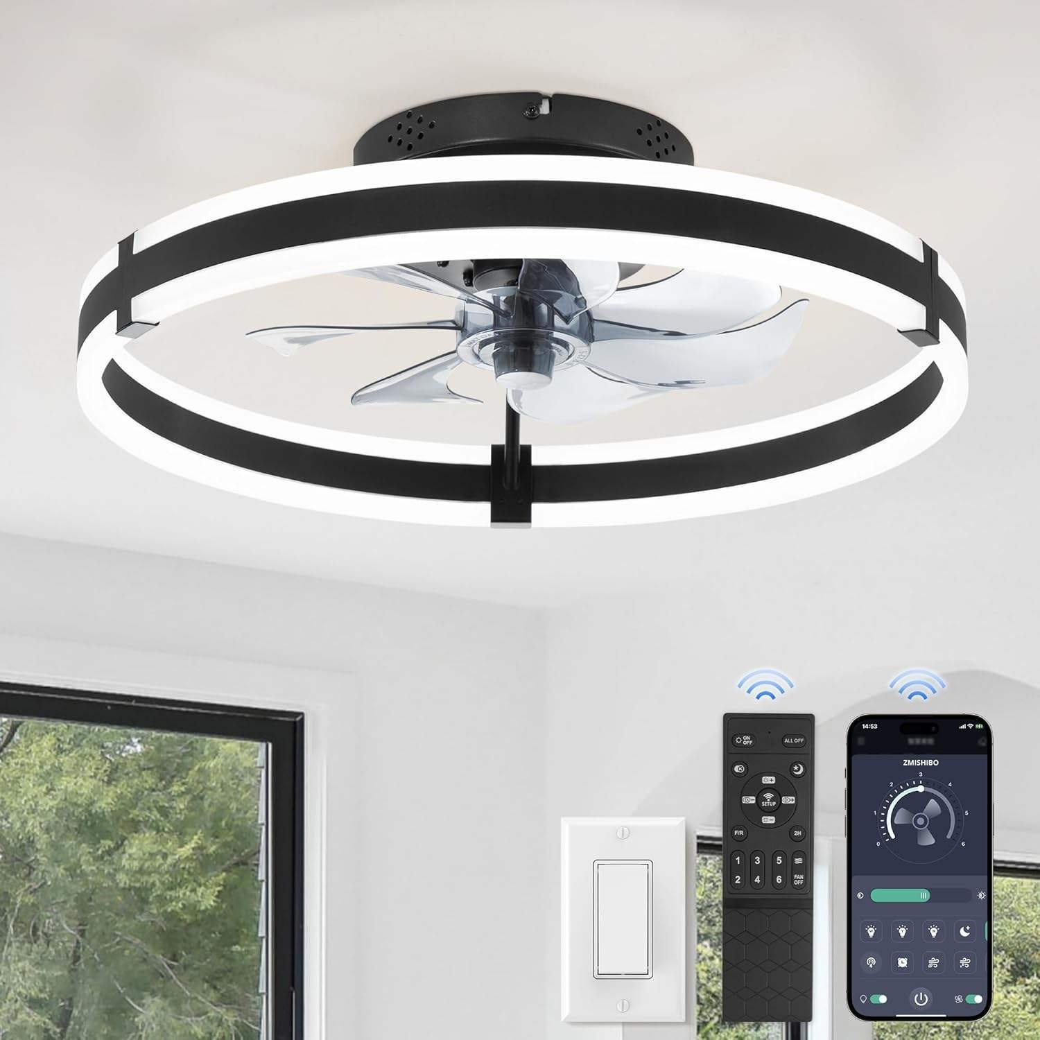 Wholesale  Remote Modern Flush Mount Led Fan Light Fandelier Ceiling Fans for Bedroom