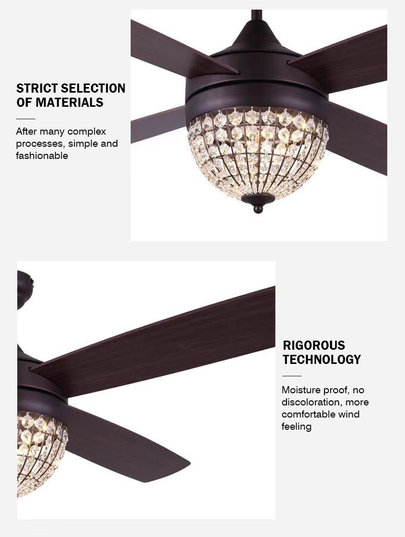 52 Inch Fancy Modern Air Cooling Fan Crystal Lamp Fan ORB Ceiling Fan Light With 4 Plywood Blades Remote Control