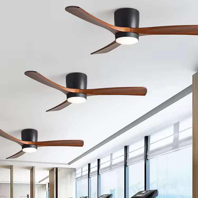 Wholesale   Remote or Wifi Tuya App Residential Low Profile Flush Mount Propeller Wood Blades Energy Saving Ceiling Fan for Low Ceiling