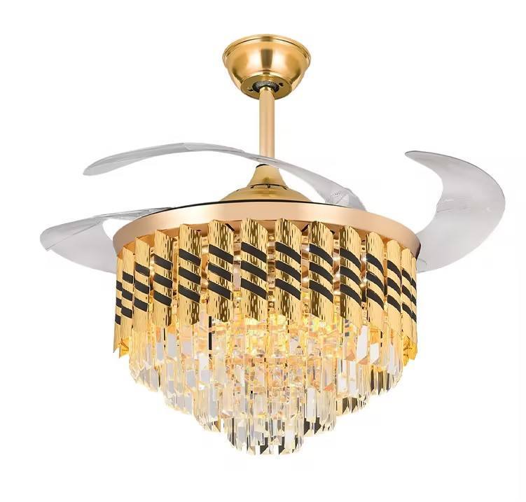 Wholesale  Modern Black LED Chandelier Fan Light Retractable Remote Control Ceiling Lamp With Fan