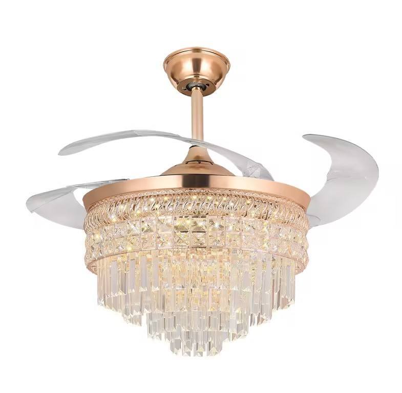 Wholesale  Modern Black LED Chandelier Fan Light Retractable Remote Control Ceiling Lamp With Fan