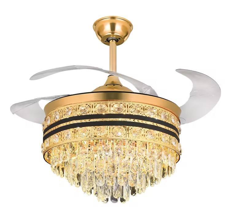 Wholesale  Modern Black LED Chandelier Fan Light Retractable Remote Control Ceiling Lamp With Fan
