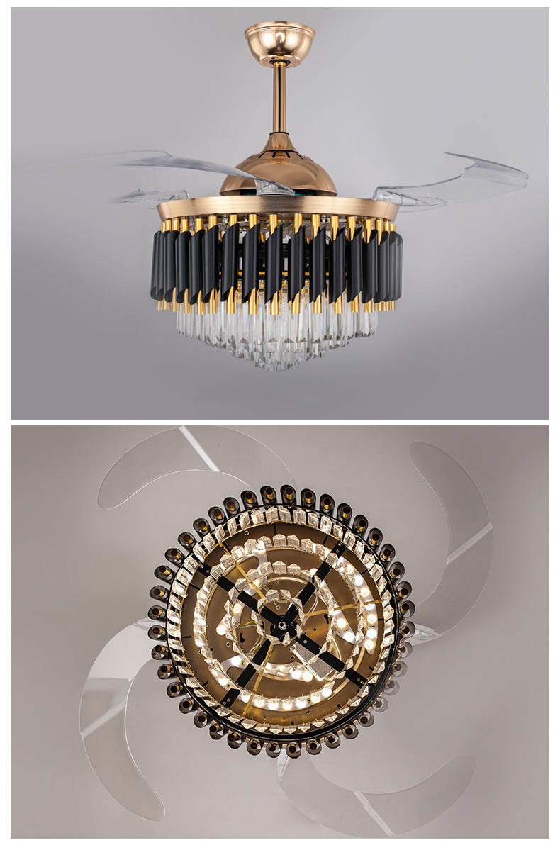Wholesale  Modern Black LED Chandelier Fan Light Retractable Remote Control Ceiling Lamp With Fan