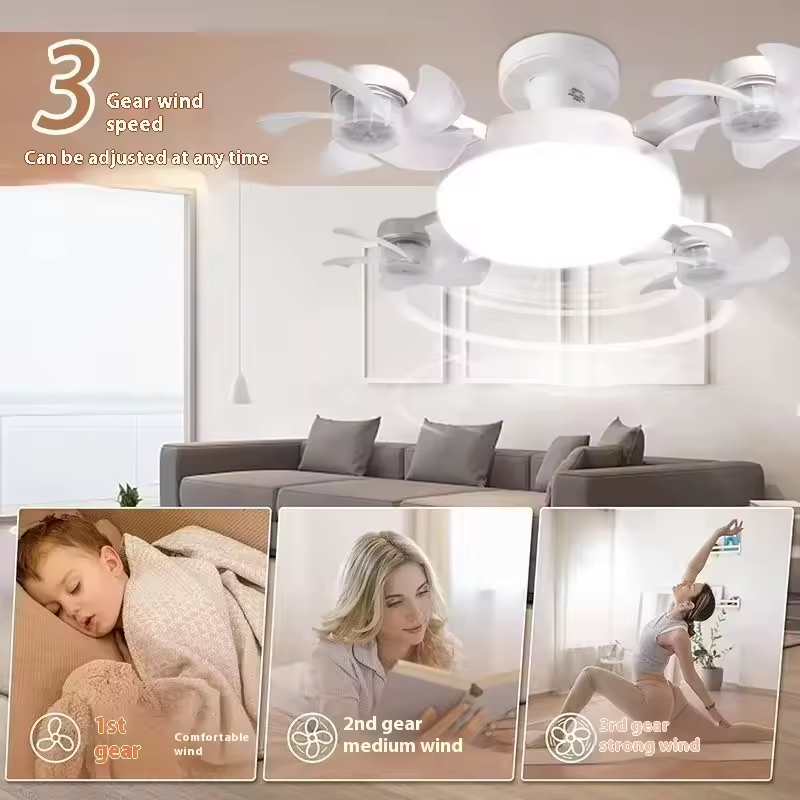 wholesale   Shaped Fan Lamp Socket Fan Light with Remote Control Ceiling Fan with Light E27 Ceiling Drone Light for Home