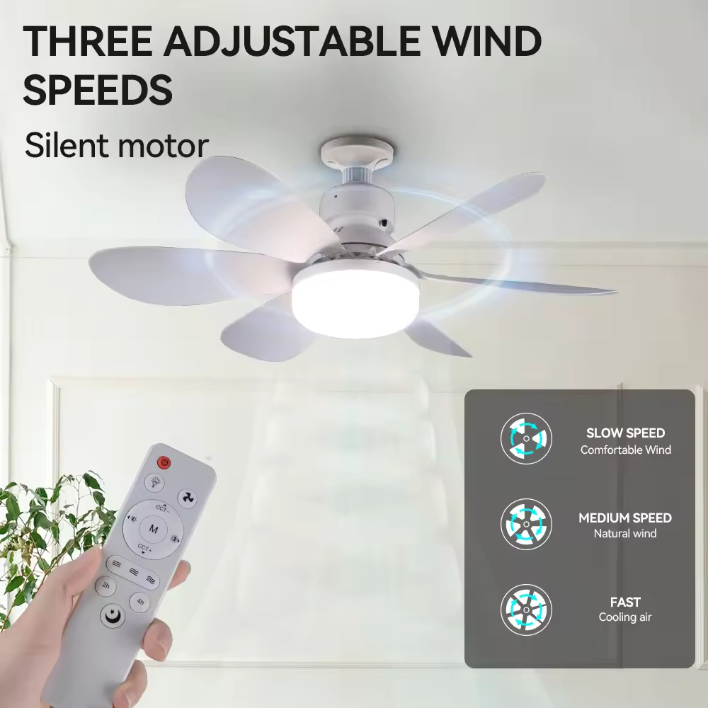 LED Ceiling Fan Light E27 Remote Control 3 Colors Changeable Indoor Home Decoration Bedroom LED Fan Light