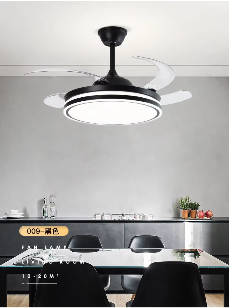 Popular 48inch High Wind Power Silent LED Ceiling Fan Light Variable Frequency Invisible Fan Light For Restaurant