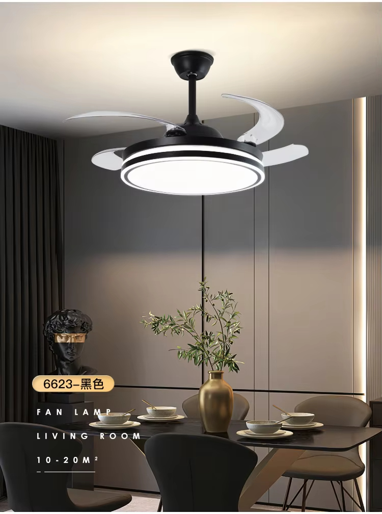 Popular 48inch High Wind Power Silent LED Ceiling Fan Light Variable Frequency Invisible Fan Light For Restaurant