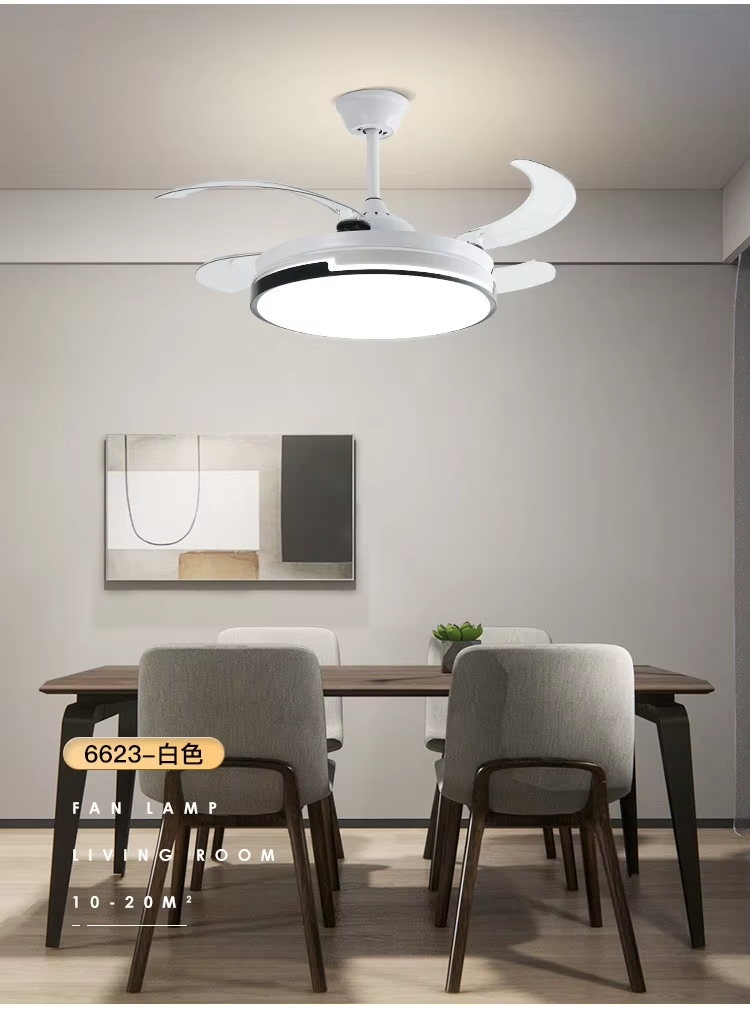 Popular 48inch High Wind Power Silent LED Ceiling Fan Light Variable Frequency Invisible Fan Light For Restaurant