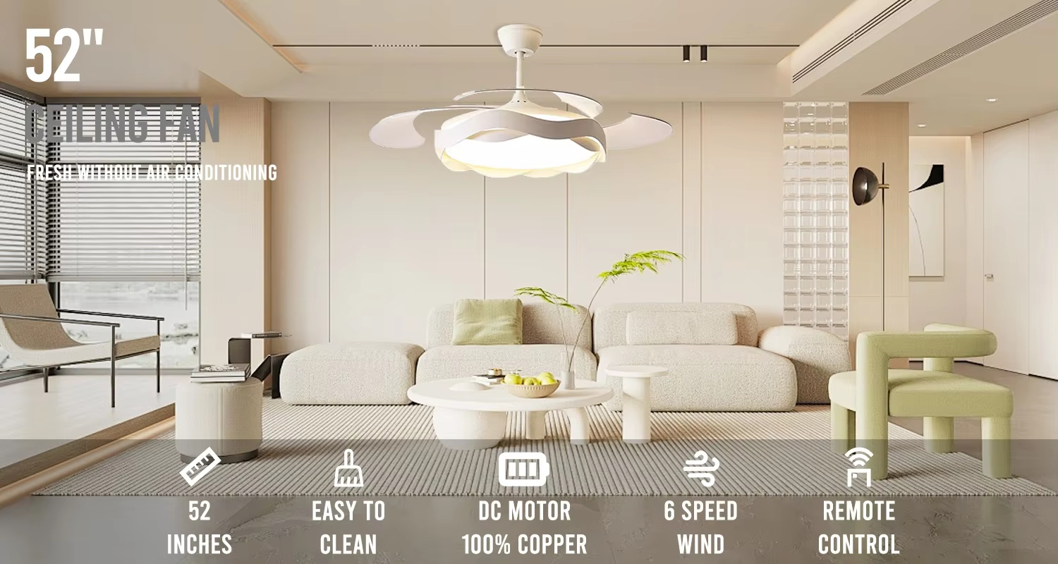 Factory Wholesale  42-Inch High-End Ceiling Fan With Mute Light Simple Short ABS Blades DC Power Source