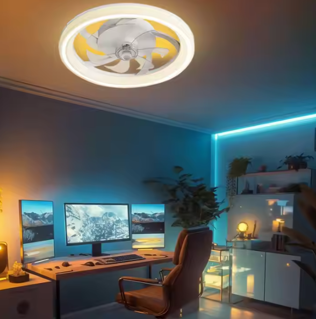 Factory Remote APP Control Smart Low Profile Ceiling Fan Light Flush Mount LED Ceiling Light 6 Wind Speeds