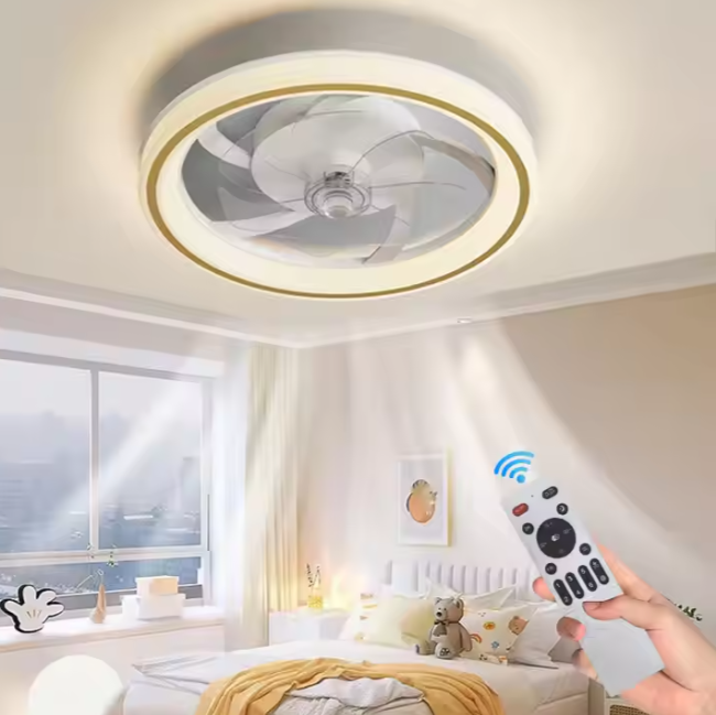 Factory Remote APP Control Smart Low Profile Ceiling Fan Light Flush Mount LED Ceiling Light 6 Wind Speeds