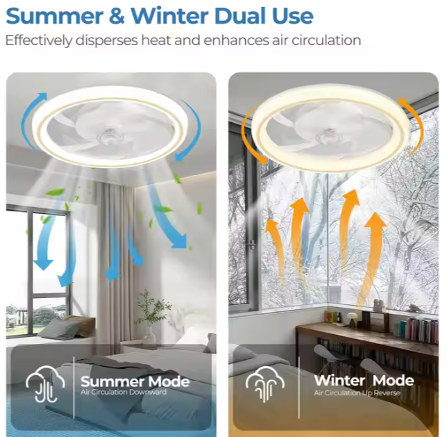 Factory Remote APP Control Smart Low Profile Ceiling Fan Light Flush Mount LED Ceiling Light 6 Wind Speeds