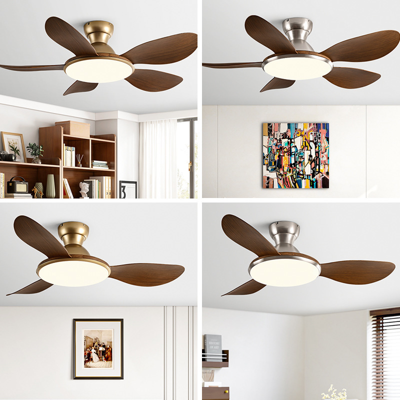 LED Ceiling Fan Lights factory- Low Floor Ceiling Fan 5 Blades Solid Wood Integrated High Wind Ceiling Fan Light