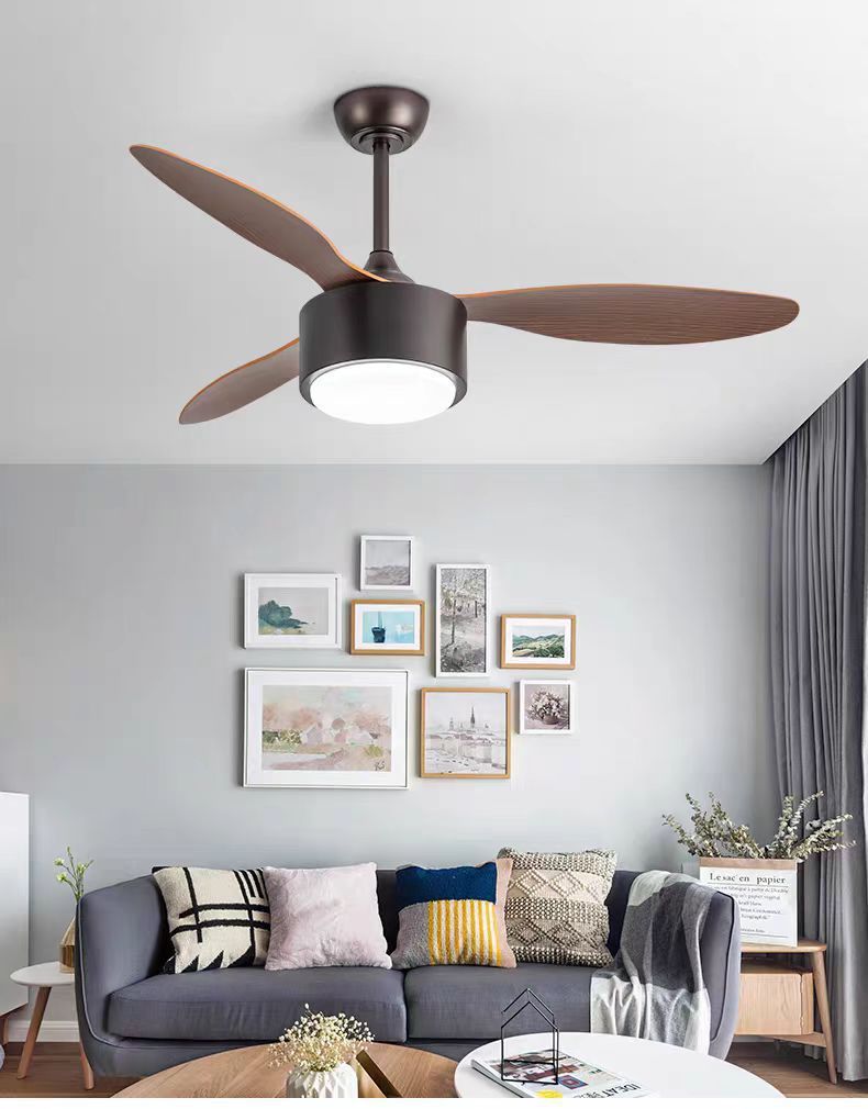 LED Ceiling Fan Lights factory - Gray Solid Wood Blade Ceiling Fan 52 Inch DC Motor Ceiling Fans With LED Lights