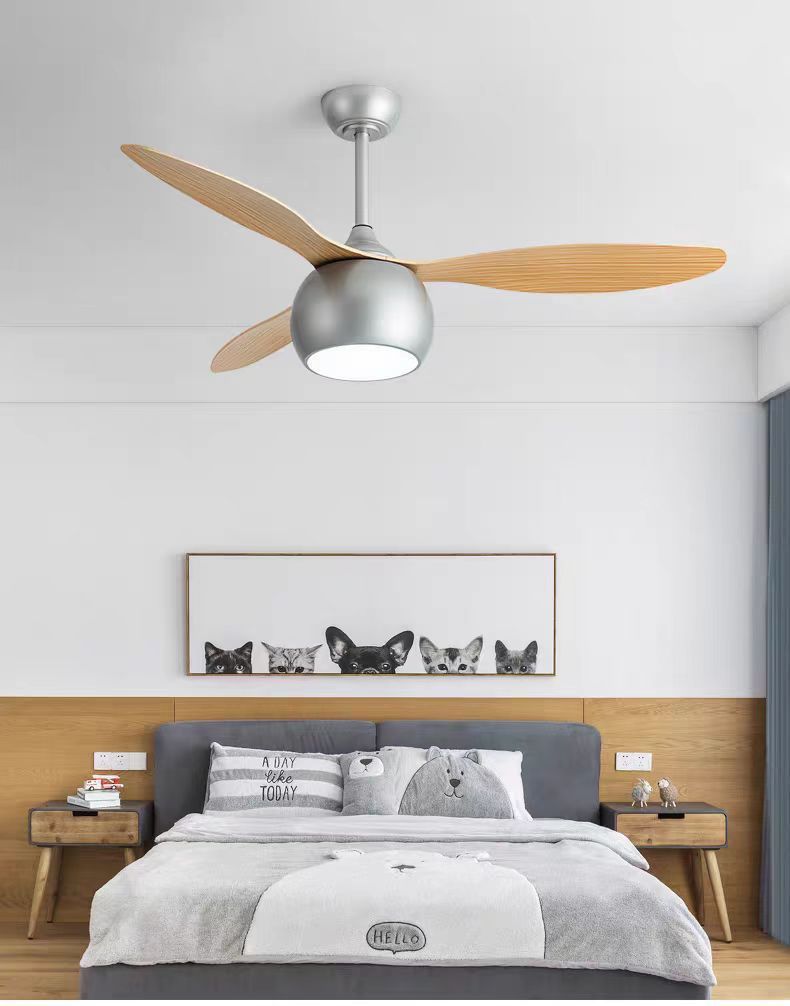 LED Ceiling Fan Lights factory - Gray Solid Wood Blade Ceiling Fan 52 Inch DC Motor Ceiling Fans With LED Lights