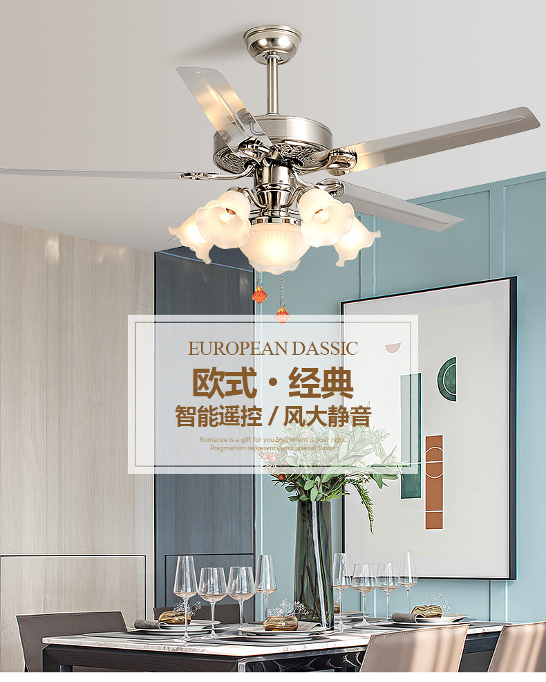 wholesale, manufacturer, factory，batch,tailered, customized    European Retro Vintage Home Fancy Decorative Dc Motor Silent Led Ceiling Fan With Light Remote Control