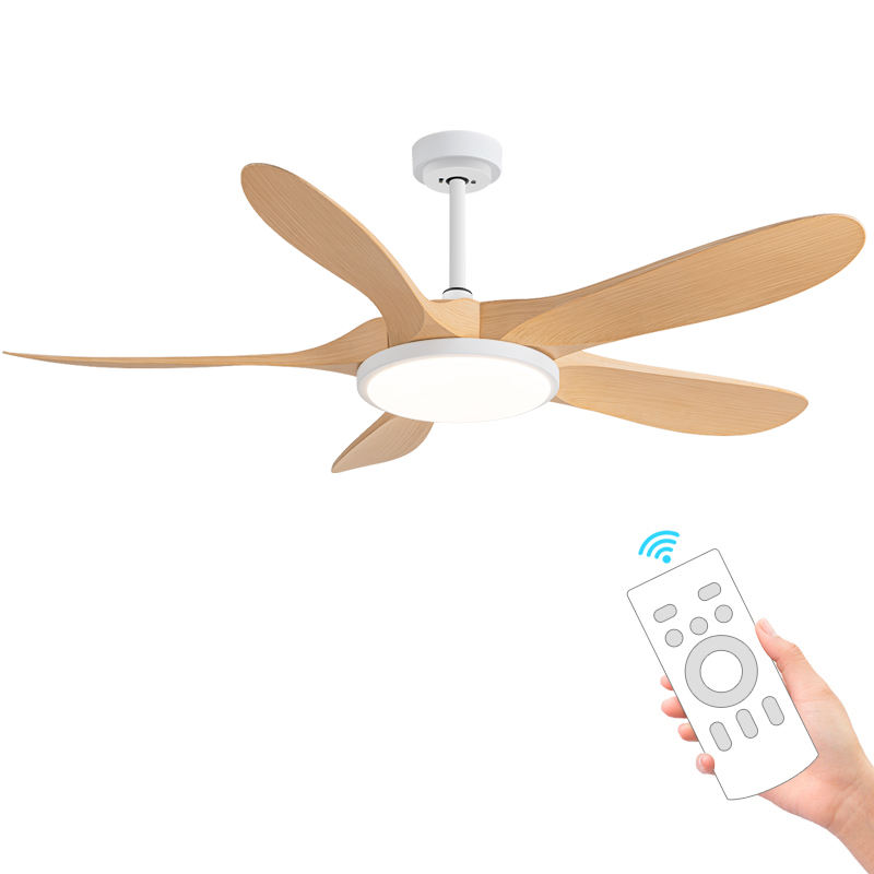 Factory Best Seller 56-Inch Modern Ceiling Fan Light 5 ABS Blades Walnut/Lightwood Remote Control DC Motor Iron Lamp for Living Room