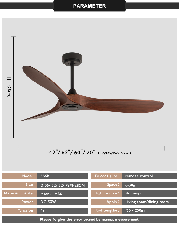 HFBH Model 666 52 Inch Light Weight Ceiling Fan with ABS Blade Chandelier Fan Ceiling