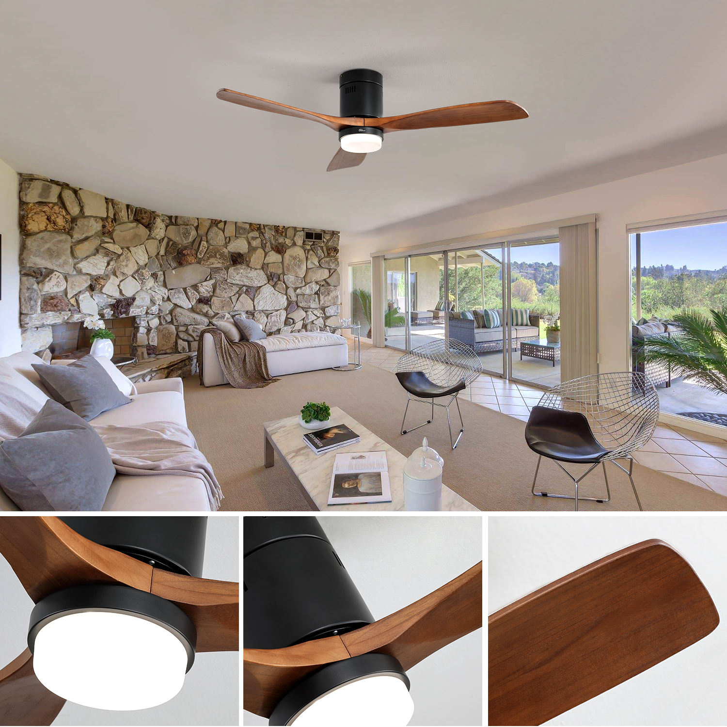 Nordic Decor Forward Reverse 3 Blades Ceiling Fan Light With Remote Control Wooden 42 Inch