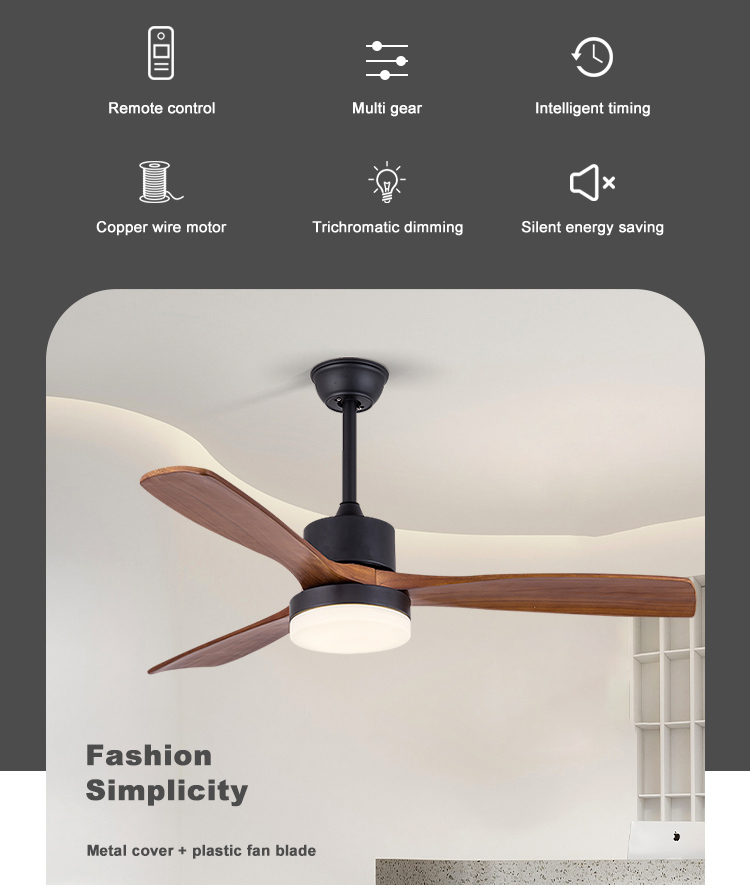 Nordic Decor Forward Reverse 3 Blades Ceiling Fan Light With Remote Control Wooden 42 Inch