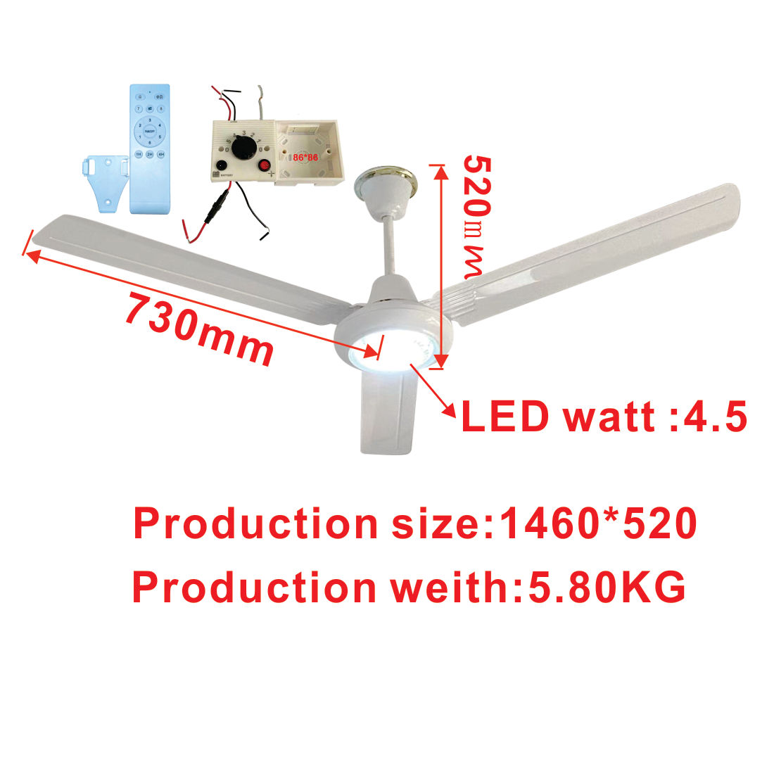 12 Volt DC Solar Ceiling Fan 50 Inch Remote Control Ceiling Fans With Lights