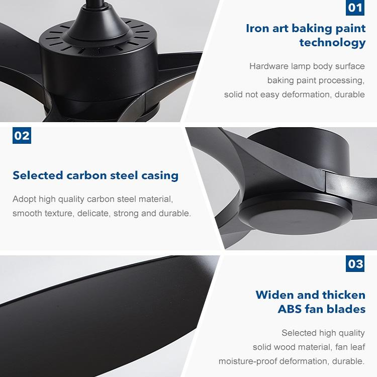 European Style DC 56 Inch 50W ABS 3 Blades Wall Control Remote Control Dimmable Led Ceiling Fan Black Fan Light