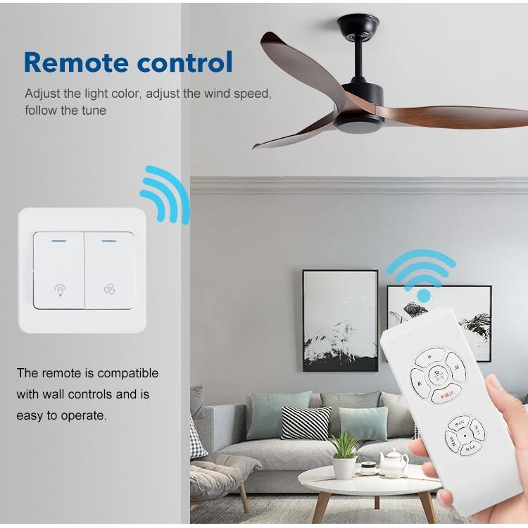 European Style DC 56 Inch 50W ABS 3 Blades Wall Control Remote Control Dimmable Led Ceiling Fan Black Fan Light
