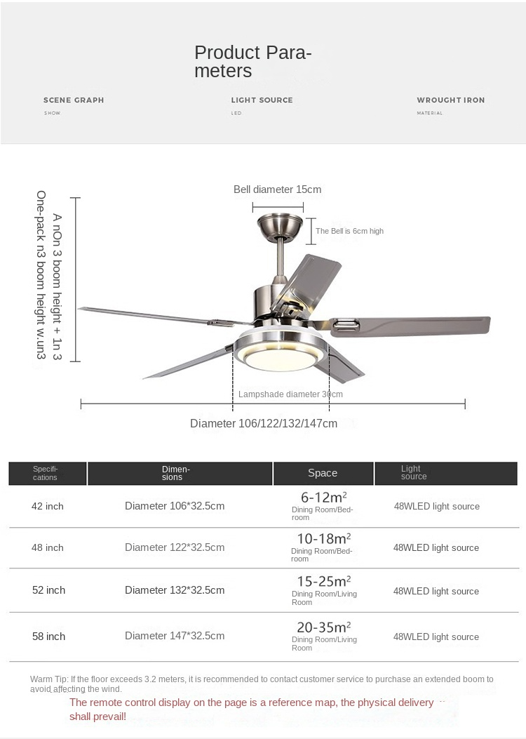 Wooden Ceiling Fan Light Fixtures Remote LED 52 Brushed Nickel Bedroom Living Room