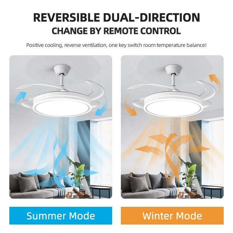 Smart Ceiling Fan Fans With Lights Remote Control Bedroom Decor Lamp 52cm Air Invisible Blades Retractable Silent