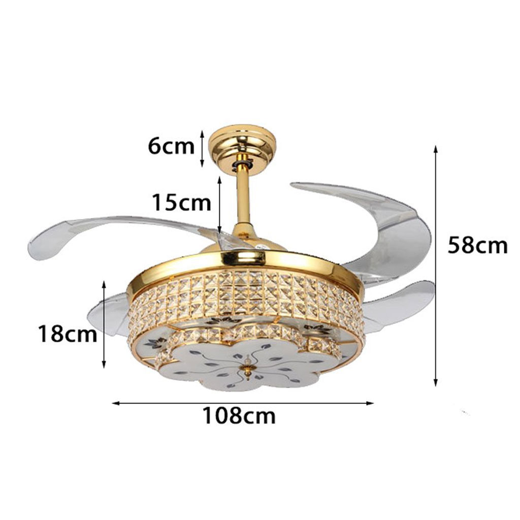 42 Inch Crystal Ceiling Fan Light , Modern European Style Ceiling Fans