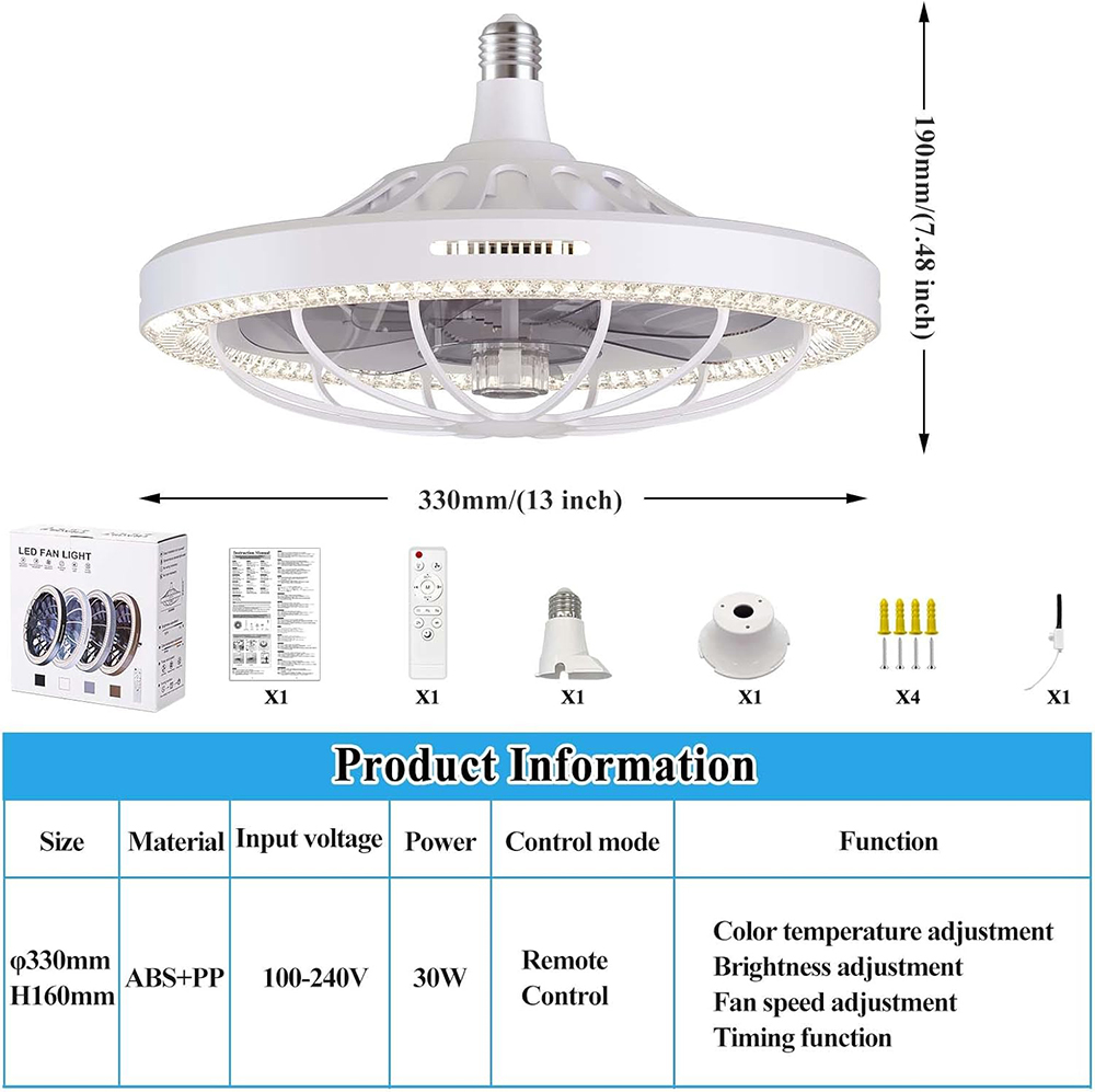 Moving Head Intelligent Dimming Home Decor Ceiling Fan 360 Rotating Remote Control