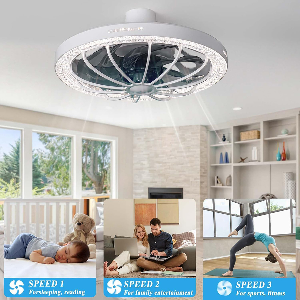 Moving Head Intelligent Dimming Home Decor Ceiling Fan 360 Rotating Remote Control