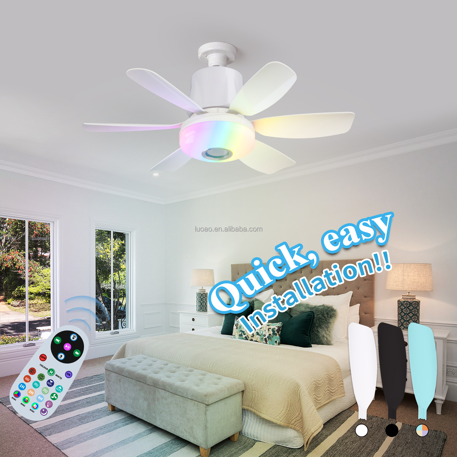 Intelligent Dimming Home Decoration Ceiling Fan , Moving Head 360 Rotating Ceiling Fan