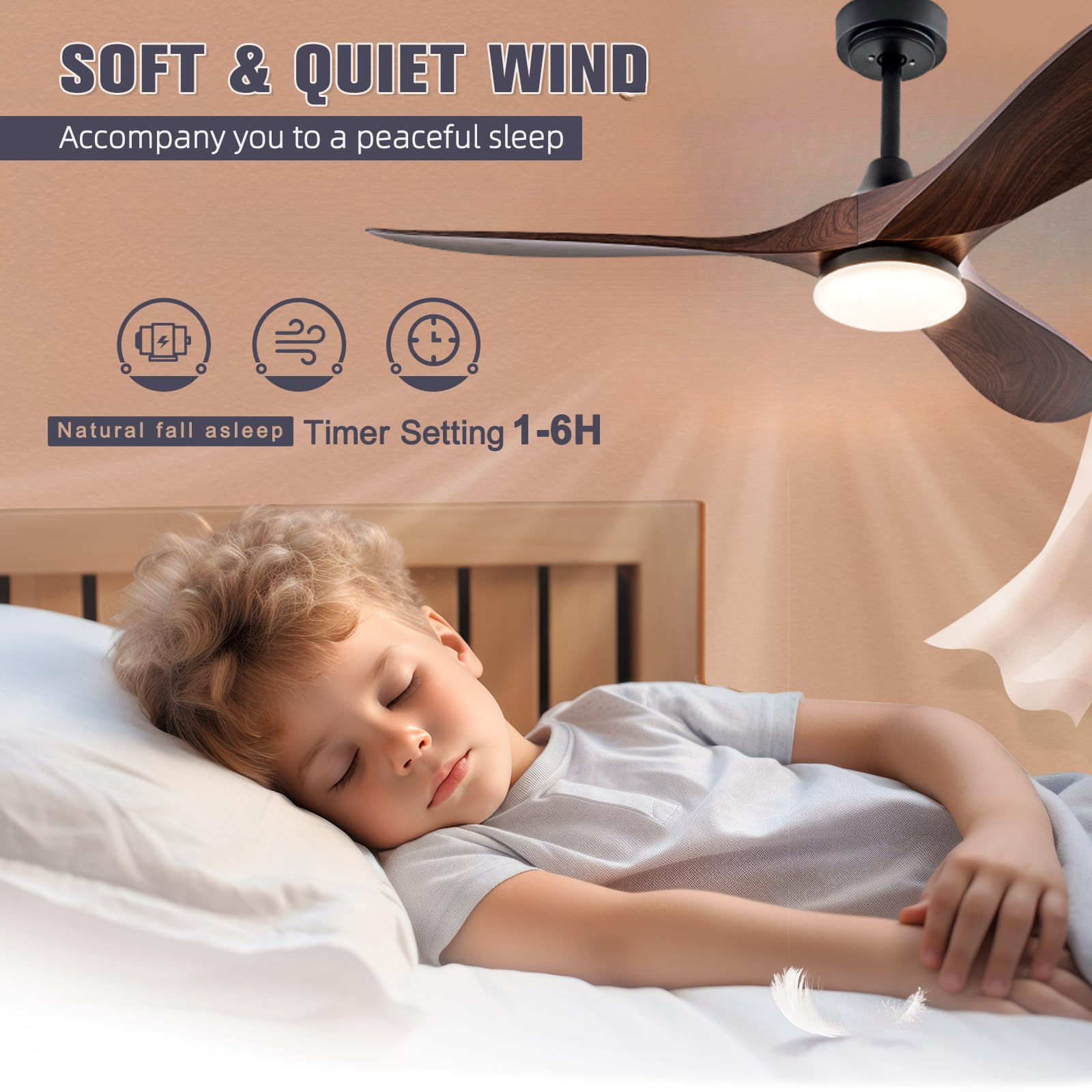52 Inch Retro LED Inverter Ceiling Fan With Night Light Modern Design