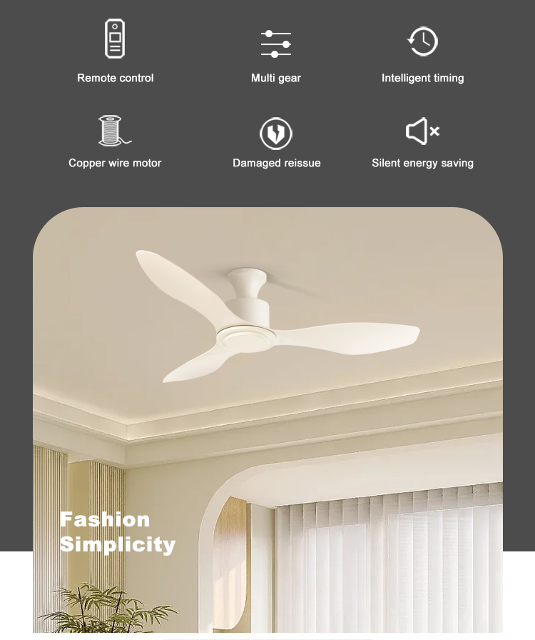 HFBH Model 630 Modern Design 48 Inch Ceiling Fan with White ABS Blade