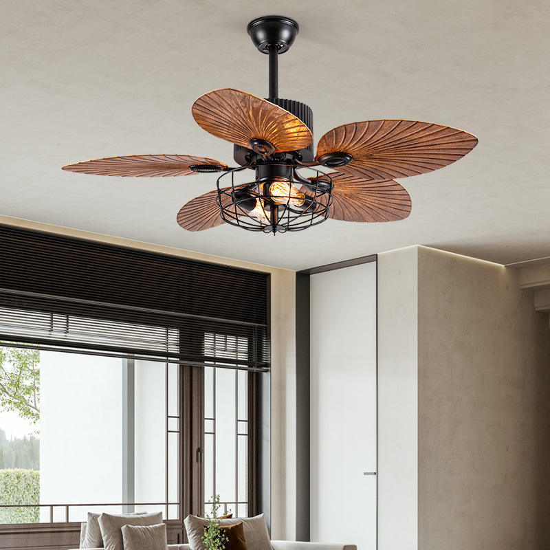 Modern European Luxury Decorative Solid Wood Blade Zipper 220V Ceiling Fan With Light