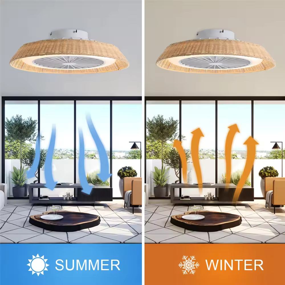 stylish design 18 Inch Rattan Caged Smart Tuya APP Control Ventilador De Techo Modern LED Ceiling Fan With Light and Remote