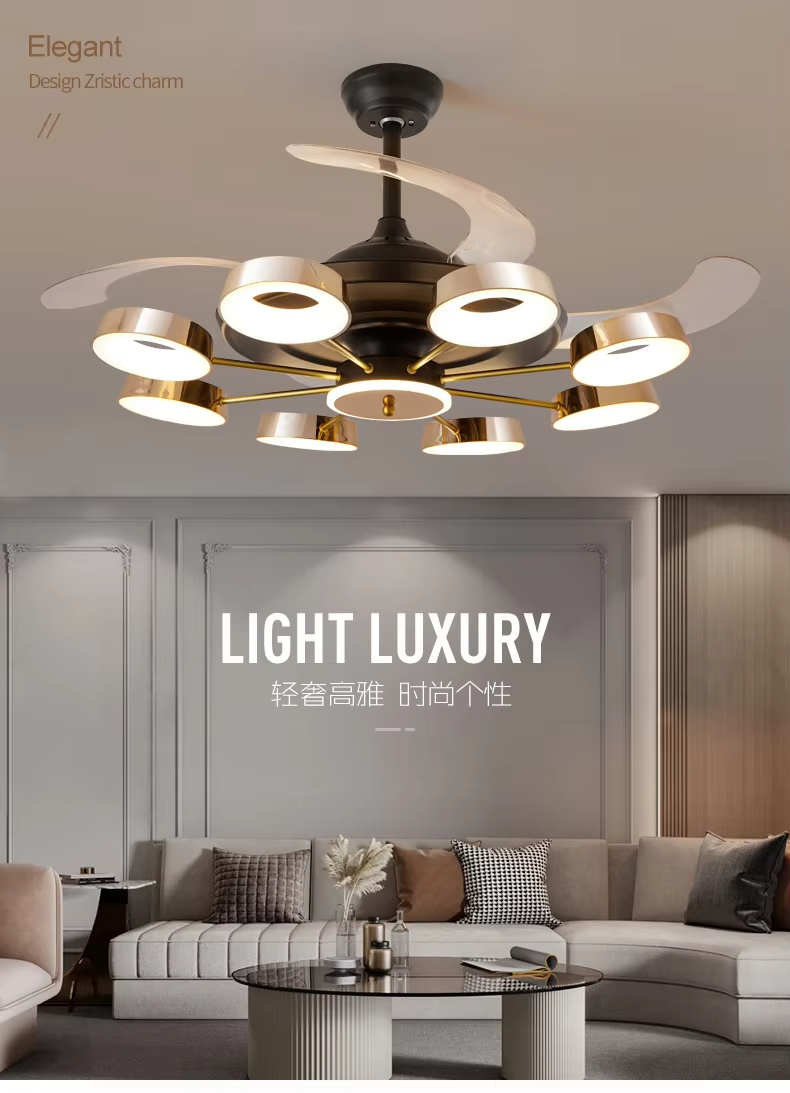 light luxury High Quality Modern Living Room Bedroom Ceiling Fan Lighting Dual Color LED Fan Light