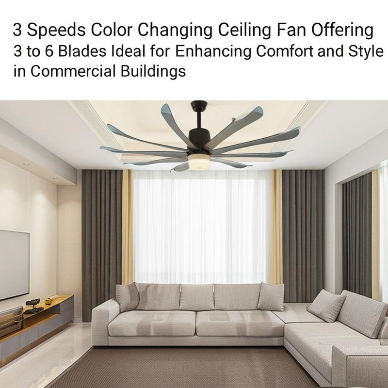 3 Speeds Color Changing Ceiling Fan Offering 3 to 6 Blades Ideal for Enhancing Comfort and Style in Commercial Buildings