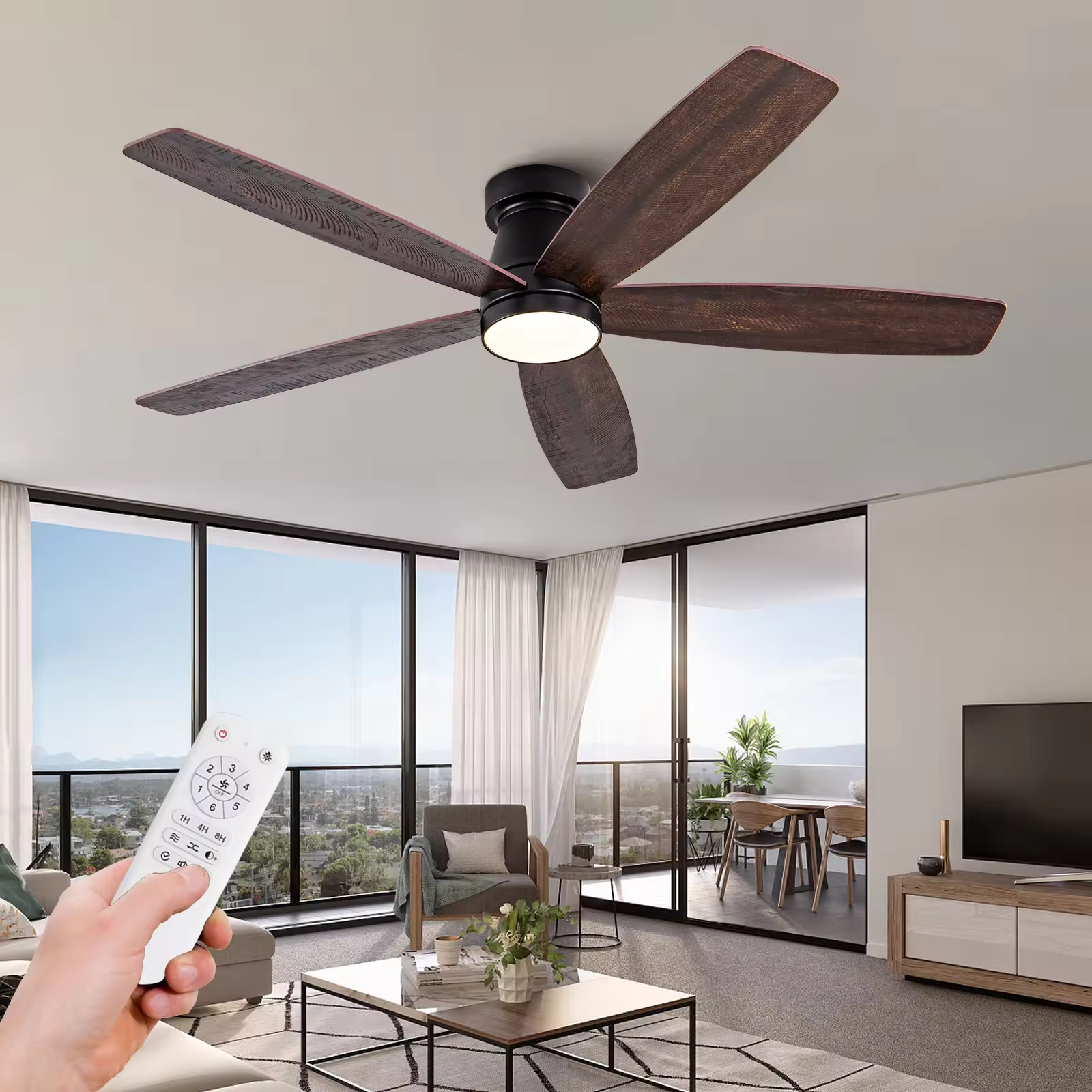 Reversible Fan Lamp Plywood 3 5 Blade Ceiling Fan With Light 52 Inch Led Ceiling Fan With Light and Remote Control for Home