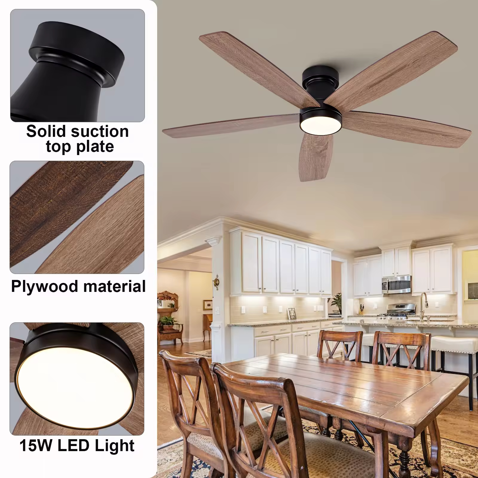 Reversible Fan Lamp Plywood 3 5 Blade Ceiling Fan With Light 52 Inch Led Ceiling Fan With Light and Remote Control for Home