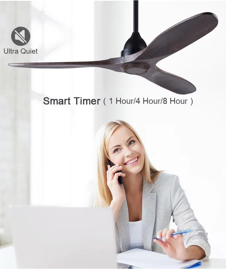 European Style 52 Inch Ceiling Fan Energy Efficiency Solid Wood Blade Ceiling Fan With Dc Motor Ventilador De Techo Con Luz