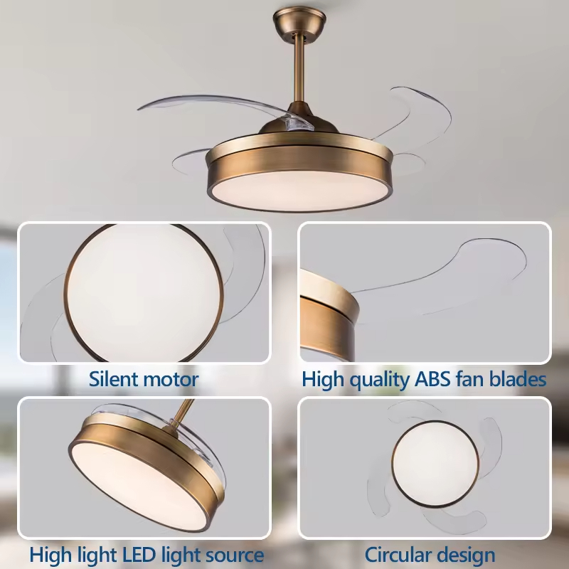 Wholesale Custom 48'' Chandelier 4 Blades Moto Retractable Invisible Led Ceiling Fan With Light and Remote Control