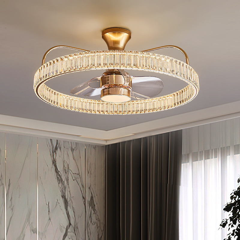 Modern Luxury Crystal Fan Lamp for Bedroom 2026 Trending Invisible Ceiling Fan LED DC Integrated Electric Wind Shaking Head