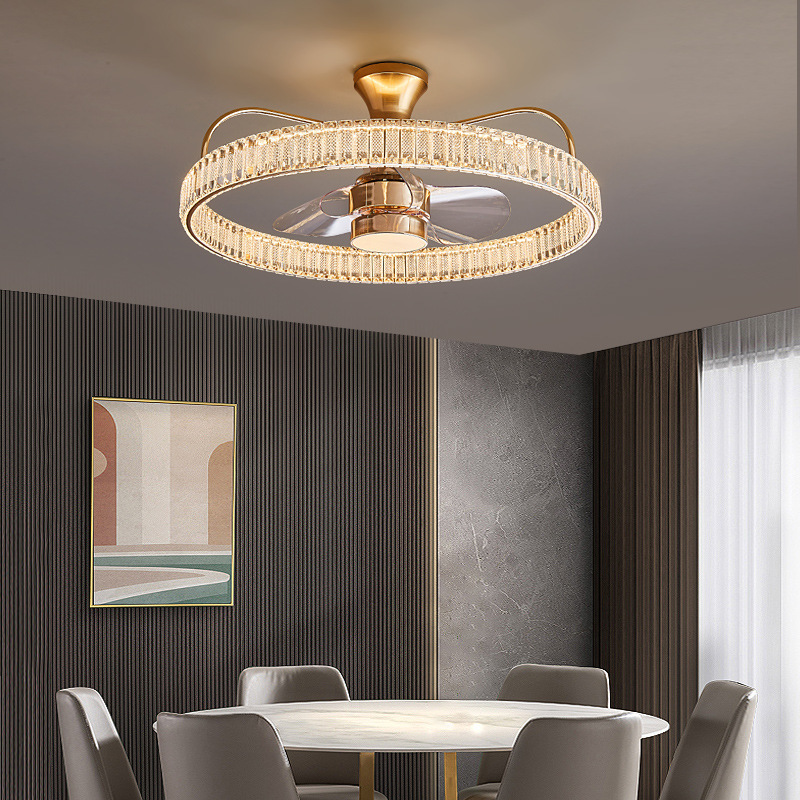 Modern Luxury Crystal Fan Lamp for Bedroom 2026 Trending Invisible Ceiling Fan LED DC Integrated Electric Wind Shaking Head