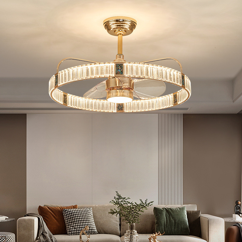 2026 New Style Light Luxury Crystal Ceiling Lamp Round Home & Living Room Chandelier with Fan Home & Bedroom Crystal Fan Light