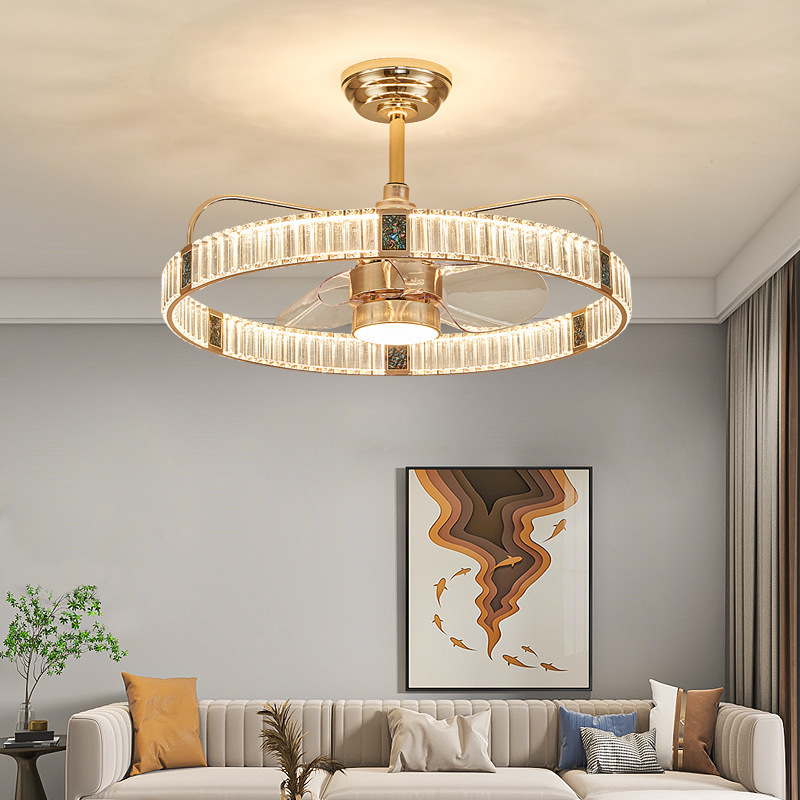 2023 New Style Light Luxury Crystal Ceiling Lamp Round Home & Living Room Chandelier with Fan Home & Bedroom Crystal Fan Light