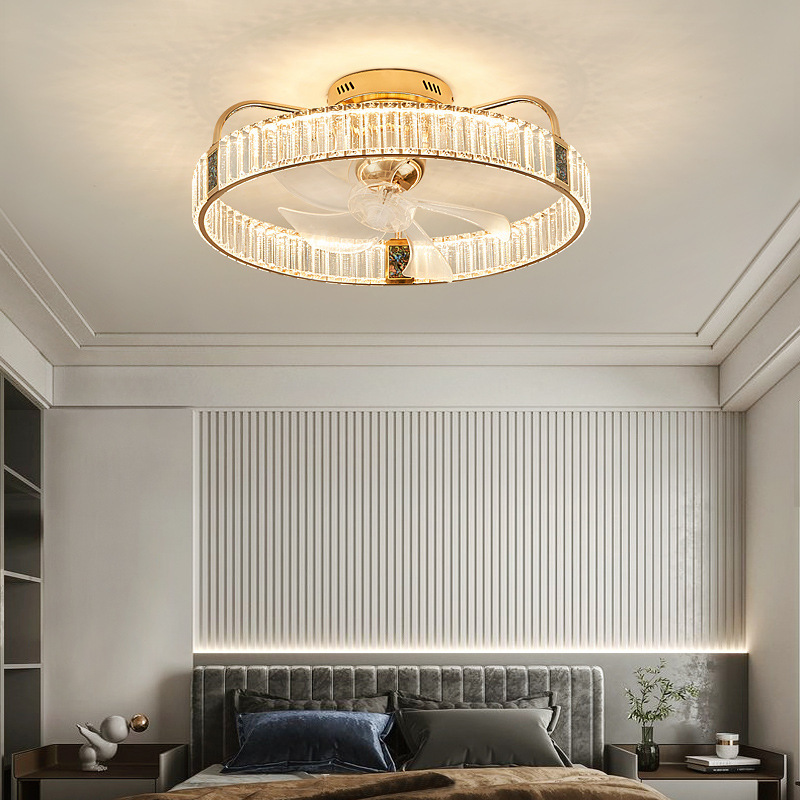2026 New Style Light Luxury Crystal Ceiling Lamp Round Home & Living Room Chandelier with Fan Home & Bedroom Crystal Fan Light