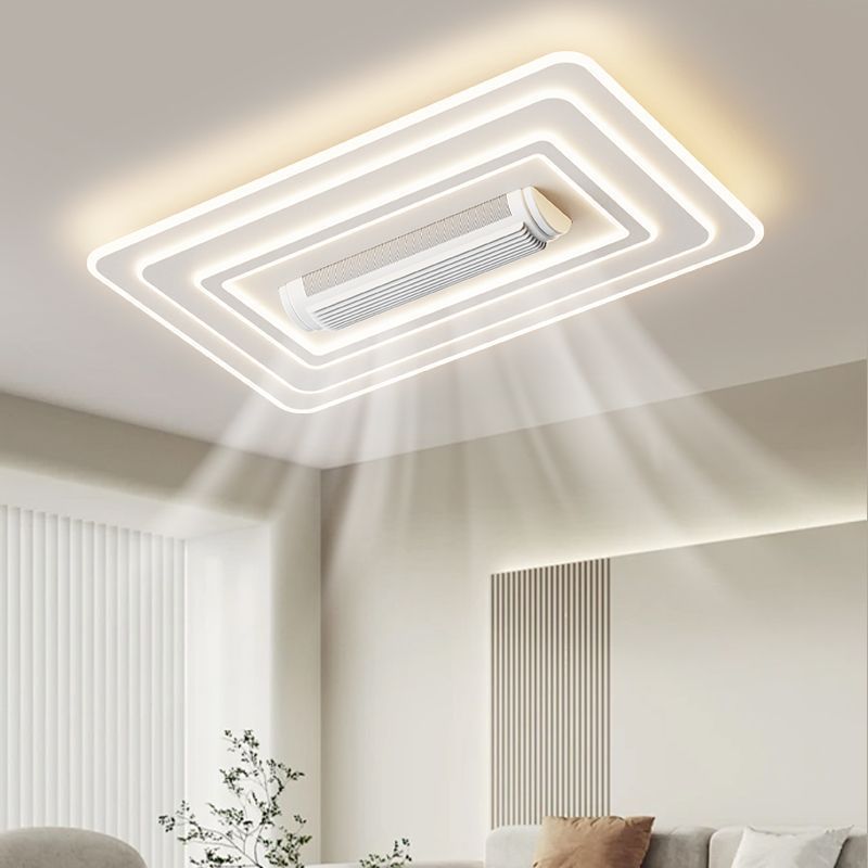 LED Bladeless Iron Ceiling Fan Lamp with Remote Control for Living Room Modern Design Flush Mount White Smart 6-Speed